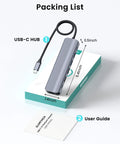 Beast 7-in-1 USB C Hub Dock for Laptops on packaging with user guide, dimensions labeled as 5.4x1.4x0.5 inches.