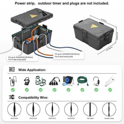 Heavy Duty Outdoor Electrical Junction Box With IP54 Waterproof Shield and Bully Tight Cord Locks open, showing internal wiring slots.