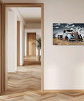 Old Blue Truck Wall Art Canvas Print Vintage Car Rustic Pickup Farmhouse Decor For Kitchen And Country Living Walls 12x18 Inch Classic Old Truck Painting For Cozy Farmhouse Charm hanging in hallway.