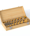 16 Piece Premium Carbide Tipped Forstner Drill Bit Set Featuring Knockout Hex Shank And No Slip Grip in wooden box
