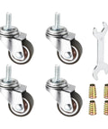 1 Inch Mini Swivel Caster Wheels 4 Pack Threaded Stem Casters M6x15mm Bolt Base with tools for easy furniture setup.