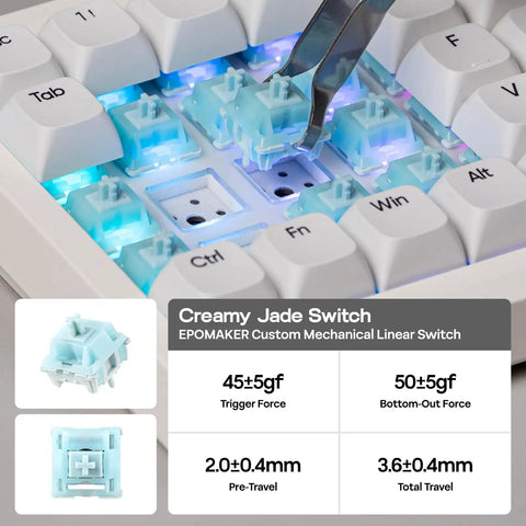 Solid 65 Percent Ortholinear Mechanical Keyboard With Via Custom Programming And Tri Mode Wireless Setup For Fast Finger Typing and cream-colored mechanical switch installation.
