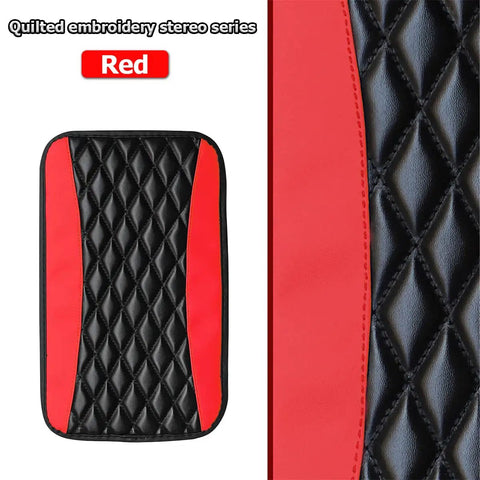 Fresh Fit Car Center Console Pad Red Waterproof Auto Interior Glow Up Heavy Duty PU Leather Armrest Cover Non Slip Dash Guard detailed view.
