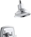 Margaux Rite-Temp Shower Valve Trim with Cross Handle and 2.5 GPM Showerhead, ADA compliant, polished chrome, anti-scald feature