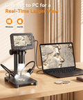 Coin Microscope With Built In 0.1g Weighing Scale Up To 300g 12MP Camera 4.3 Inch LCD Display 1080P Video Digital Magnifier For Error Coins Jewelry Inspection With LED Lights USB PC View For Collectors connected to laptop with coin on scale