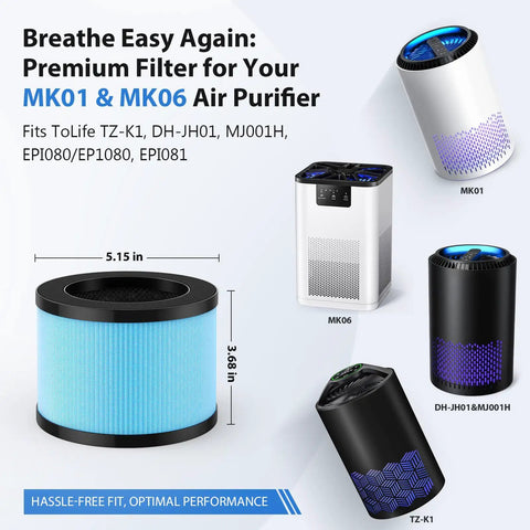 MK01 And MK06 Air Filter Replacement 4 Pack Compatible With Aroeve MK01 MK06 ToLife TZK1 Kloudi DHJH01 Air Purifiers