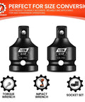 2 Piece Impact Socket Adapter Set Three Quarter Inch Female To One Half Inch Male For Impact Driver Wrench SAE Drive Cr-Mo Steel Exceeds ANSI Standards with Laser Markings