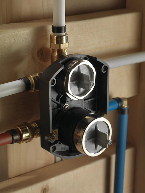 Universal Shower Diverter Rough-In Valve With MultiChoice Inlets And Outlets Champagne Bronze Temperature Control installation