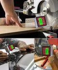 Digital Level Box Protractor Inclinometer with Magnetic Base and Bright LCD Backlight used in carpentry and auto work.