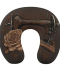 Rose Memory Foam Travel Neck Pillow U Shape With Zippered Cover, vintage sewing machine and flower design