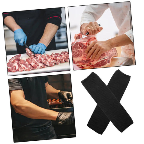 Heavy Duty Kickass Cut Resistant Arm Sleeves Lightweight Protective Gear shown being used in a kitchen setting.