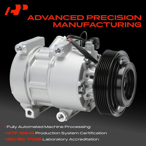 Heavy Duty AC Compressor With Clutch For Hyundai Tucson And Kia Sportage Oil Prefilled Six Groove Pulley close-up view, highlighting precision components.