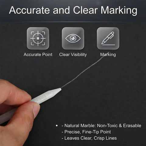 144 Pcs Round Soapstone Pen Refills For Welding And Metal Fabrication, close-up of white soapstone chalk pencil marking.