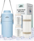 Mama Approved Portable Breast Milk Cooler With Two Bpa Free Feeding Bottles Keeps Little Ones Chilled On The Go No Sweat Travel Kit For Modern Working Parents, blue cooler with two bottles.