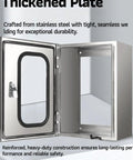 All Season Weather Ready EV Charger Wall Mount Box Heavy Duty Steel Charging Station Enclosure showing thick stainless steel plate interior.