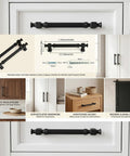 10 Pack 5 Inch Black Cabinet Drawer Pulls Zinc Alloy 128mm Kitchen Dresser Handles in use on white and wooden cabinets