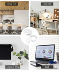 Two Pack White Desk Cable Grommets Sixty Millimeter Abs Plastic Cord Hole Inserts displayed on office desks.