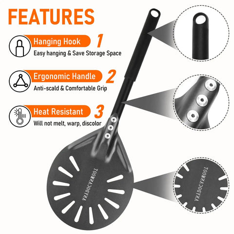 Perforated Pizza Peel With Long Handle 6 Inch Metal Spatula For Indoor And Outdoor Use Anodized Aluminum Surface Features