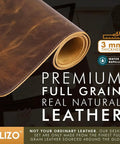 Premium Full Grain Leather Desk Pad Thick 3mm Double Layer 31x15.6 Inches Large Desk Protector rolled corner view