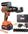 Heavy Duty Electric Battery Lug Crimping Tool With Rechargeable Brushless Motor and Solid 12 Ton Hydraulic Force with dies.
