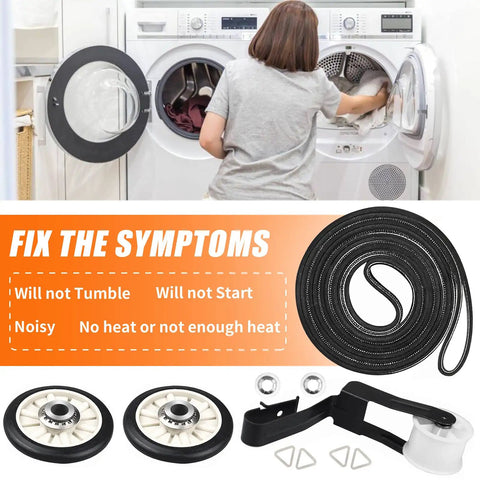 Dryer Repair Kit With Belt, Idler Pulley, And Drum Roller Replacement For Major Dryers Includes 92-1/4 Inch 4 Rib 3 Groove Belt