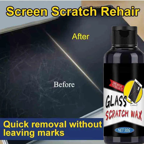 Phone Screen Repair Liquid And Glass Repair Kit For Beginners And DIY Tech Enthusiasts Hobbyists Quick Fix For Scratches On Tablets Eyeglasses And Other Devices Restore Smooth Touch And Clarity bottle next to screen showing before and after scratch removal.