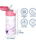Aviation Inspired 12oz Kids Water Bottle With Glider Silhouette Near A Red And White Wind Sock, Insulated Spill-Proof Design, Ideal For School Lunches And Outdoor Adventures, Kid-Friendly Flight-Themed Hydration with pink features.