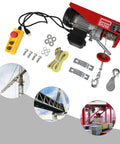 Top Rated 110V Electric Hoist Winch With Remote Control, 440 Lb Capacity For Factories Warehouses Garages And Construction Sites, includes lift gear and accessories.