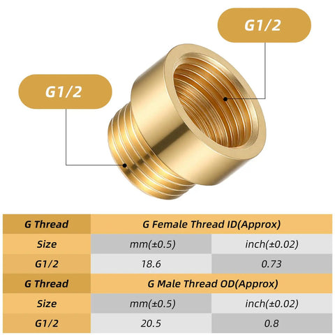 Brass Shower Head Extension Arm Set Four Pack G One Half Male To Female Thread Pipe Fittings 20mm Length Copper Extender