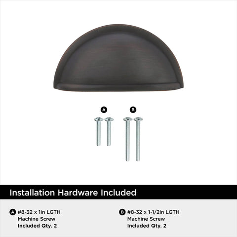 Oil Rubbed Bronze Cup Pull Drawer Handle For Cabinets And Furniture 3 Inch Center To Center 1 Pack with included screws.
