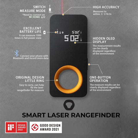 Pocket Size Laser Measuring Tool With 98 Feet Range And 2mm Precision, USB C Rechargeable, OLED Display, Real Time Data Sync