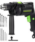 Beefy Half Inch Corded Hammer Drill For Concrete With Variable Speed 0 To 3000 RPM And 48000 BPM Dual Function with masonry bits