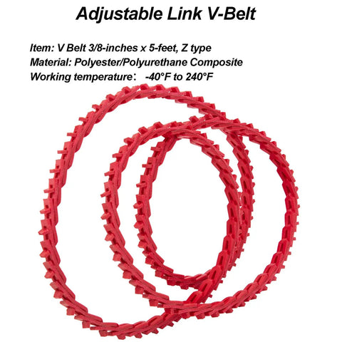 3/8 Inch Power Twist V Belt, 5 Feet Adjustable Link Drive Belt For Lathes, Drill Presses, Woodworking Machinery, Snow Blower