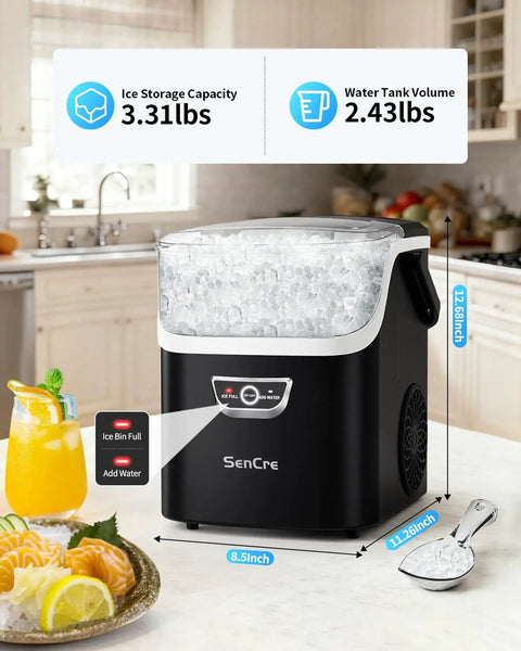 Nugget Ice Maker With Handle, 40 Lbs Per Day, Countertop Ice Maker Ready In 5 Minutes, Soft Sonic Ice on kitchen counter