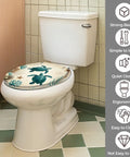Teal Resin Toilet Seat for Bathroom positioned on a toilet, showcasing its design and compatibility with standard fixtures.