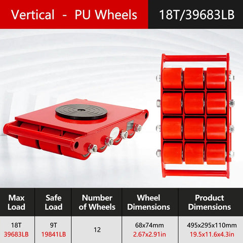 Industrial Steel Roller Trolley with 12 PU wheels, 18T load capacity, used for machinery moving on flat surfaces.