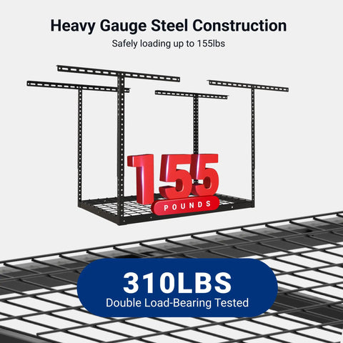 Heavy Duty Overhead Garage Storage Rack Free Up Floor Space With This Bad Boy Steel Ceiling Mount Perfect For Holding All Your Bulky Tools Bike Parts And Gear Without The Stress Or Sagging In Sleek Black Finish