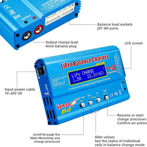 B6 Mini Multi Functional Balance Charger Discharger For LiPo LiIon Life NiCd NiMH Pb RC Batteries with LCD and ports