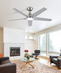 52 Inch Ceiling Fan With Lights And Remote, Brushed Nickel Finish, Quiet DC Motor, Six Speeds in modern living room