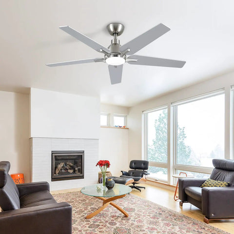 52 Inch Ceiling Fan With Lights And Remote, Brushed Nickel Finish, Quiet DC Motor, Six Speeds in modern living room
