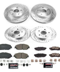 Beefed Up Front And Rear Brake Kit With Drilled And Slotted Rotors And Carbon Fiber Ceramic Pads For Lexus ES 2021-2024