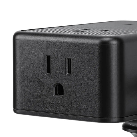 Desk Clamp Power Strip Eight In One Charging Station With Four Ac Outlets And Four Usb Ports Including Two Usb C Fast Charge showing two AC outlets.