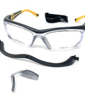 Prescription Compatible Safety Glasses With Bold Black And Yellow Frames Built To Handle Kickup Dust and protect eyes during work.