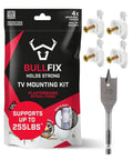 Top Shelf Tv Mount Anchors For Drywall Heavy Duty 4 Pack Delivers 255 Lbs Of Power Per Piece For Unshakeable Grip On 1/2 And 5/8 Inch Walls Designed For Flat Or Tilt Brackets Lose The Stud Search Enjoy Flexibility, featuring anchors and drill bit in packaging.