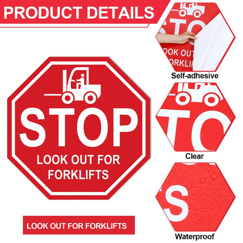 Stop Look Out For Forklift Floor Sign 17 By 17 Inches Vinyl Caution Warning Safety Traffic Sticker Labels Self Adhesive Waterproof Anti Slip Signage For Warehouse Workplace 5 Pack red octagon floor sign with forklift graphic, self-adhesive