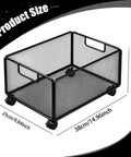 Smooth Rolling Storage Cart With Heavy Duty Iron Construction And Open Shelves Ideal For Office Organization Kitchen Utility Or Art Supply Sorting, black mesh design with wheels and dimensions.
