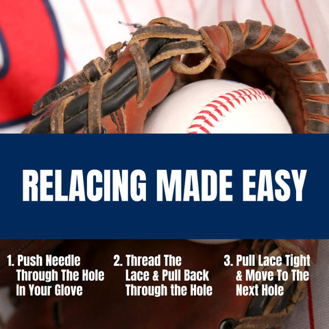 Relacing Needle For Baseball Gloves Pro Grade Durable Steel Lacing Tool shown relacing a leather glove with a baseball inside