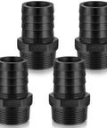 Pool PVC Barbed Fittings To NPT Male Adapters One And A Half Inch Tubing Connectors Kit, showing four black fittings.