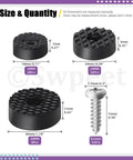 52 Piece Round Black Furniture Pad Set With Screws In 18mm 24mm And 30mm Sizes Heavy Duty Rubber Non Slip Bumpers For Tables Desks And Chairs To Protect Hardwood Floors with size details