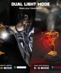 Cordless 160 PSI Tire Inflator Air Compressor with Digital Pressure Gauge showing dual light modes in use